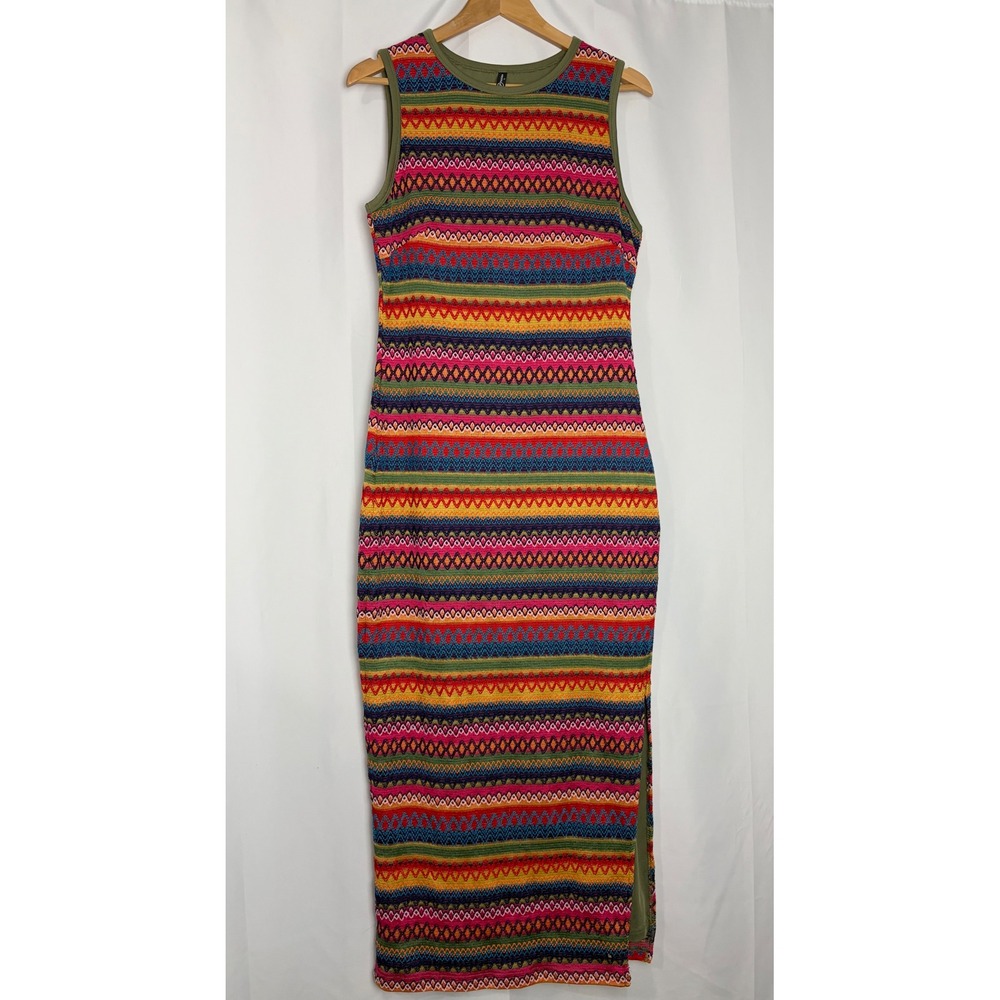 PrettyGarden Womens XL Body Con Maxi Geometric Striped Sleeveless Dress Resort